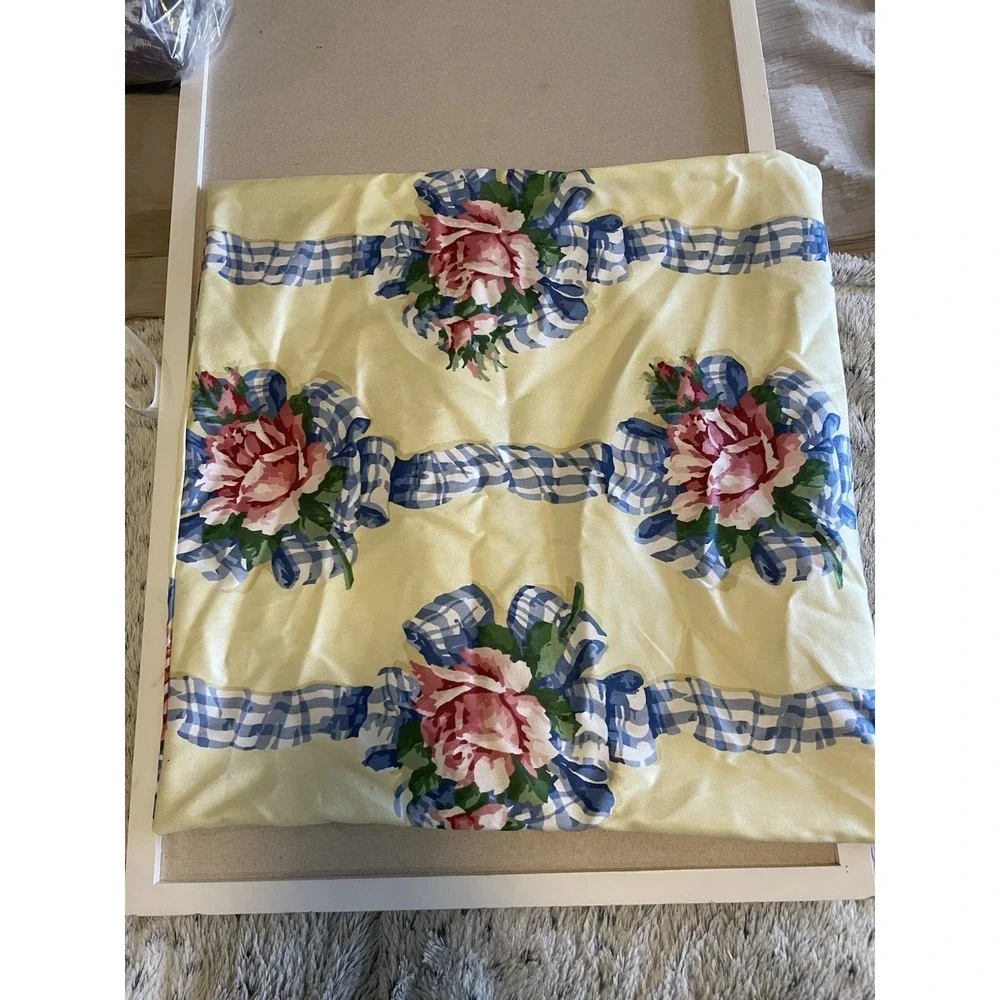 Vintage Floral Gingham Pillow Covers Cottagecore Yellow Blue 19x19 Set 2 Country